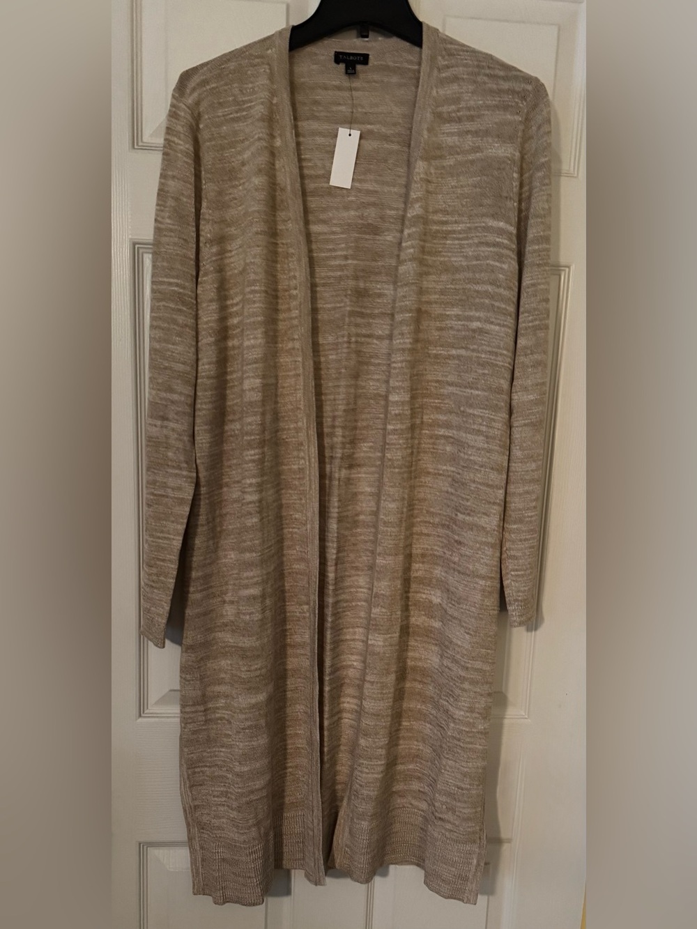 NWT Talbots Long Open-Front Cardigan in Heathered Beige